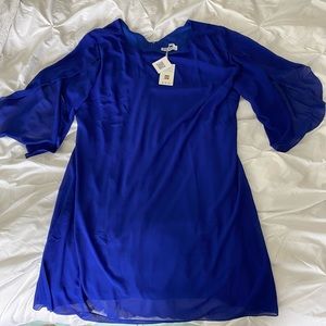 Cobalt flutter sleeve, lined dress.